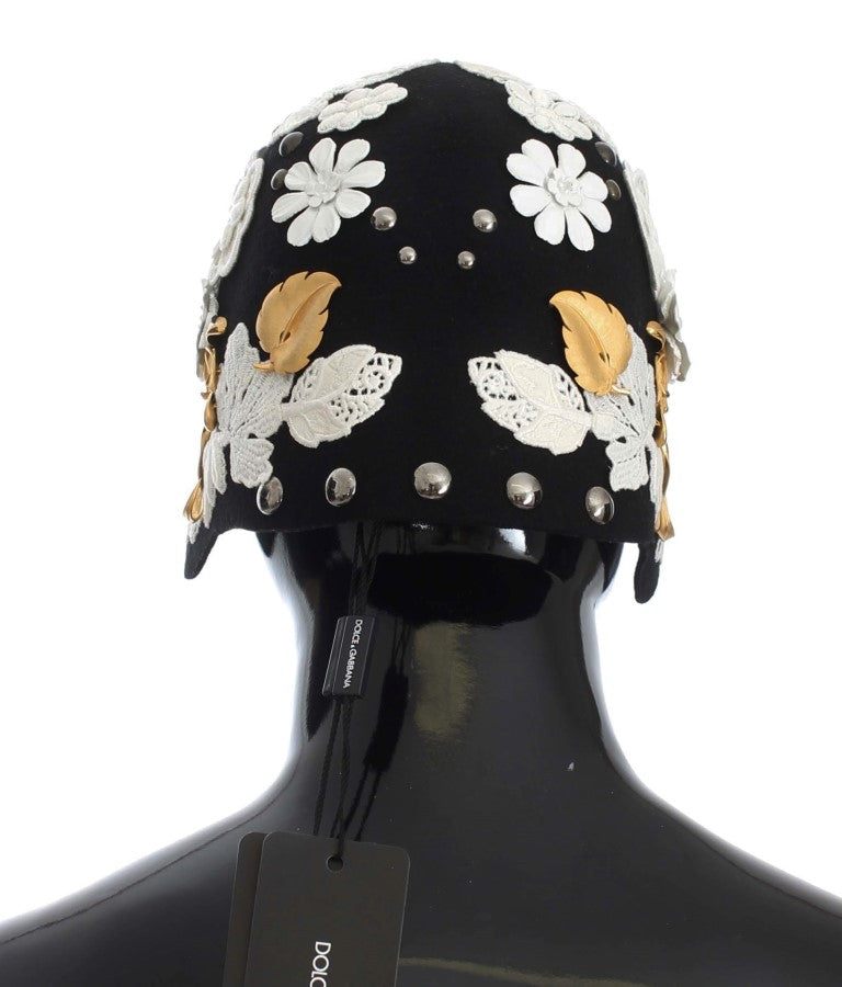 Dolce & Gabbana Elegant Black Floral Wool Cloche Hat - Luksusmuotia Dolce & Gabbana - Tutustu YVES JAVANNI® 