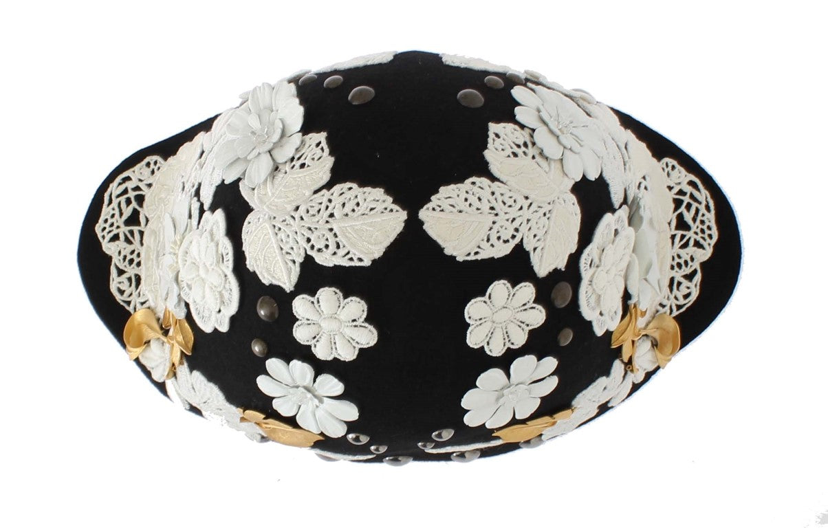 Dolce & Gabbana Elegant Black Floral Wool Cloche Hat - Luksusmuotia Dolce & Gabbana - Tutustu YVES JAVANNI® 