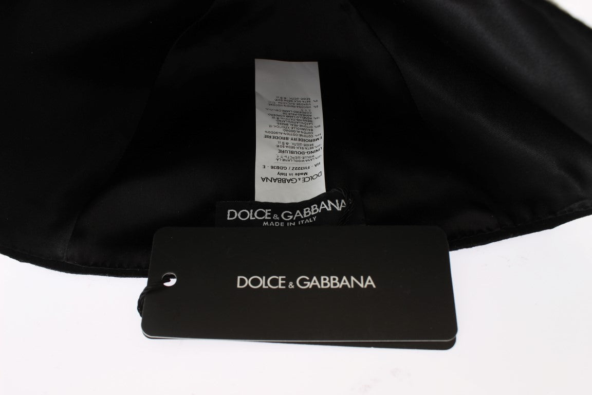 Dolce & Gabbana Elegant Black Floral Wool Cloche Hat - Luksusmuotia Dolce & Gabbana - Tutustu YVES JAVANNI® 