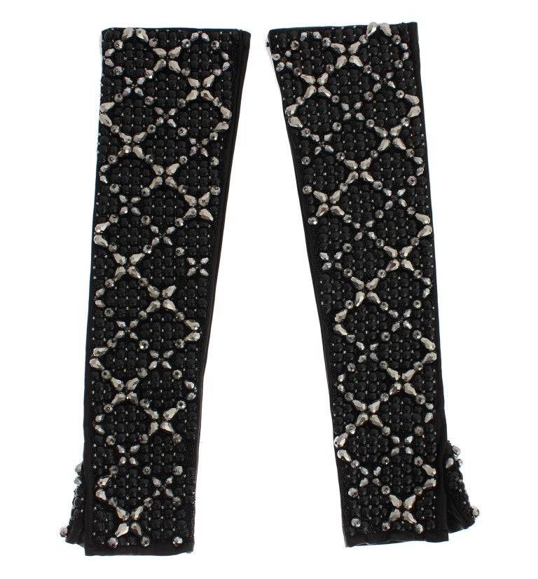 Dolce & Gabbana Elegant Black Crystal Beaded Leather Gloves - Luksusmuotia Dolce & Gabbana - Tutustu YVES JAVANNI® 