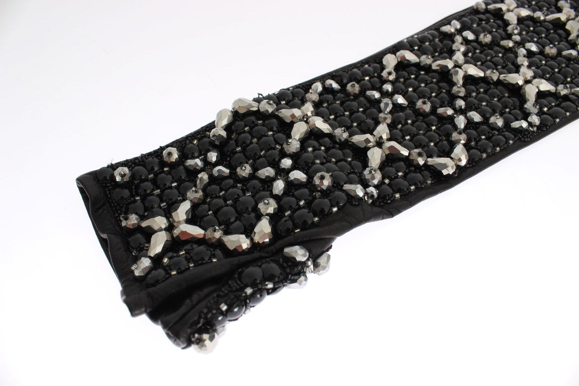 Dolce & Gabbana Elegant Black Crystal Beaded Leather Gloves - Luksusmuotia Dolce & Gabbana - Tutustu YVES JAVANNI® 