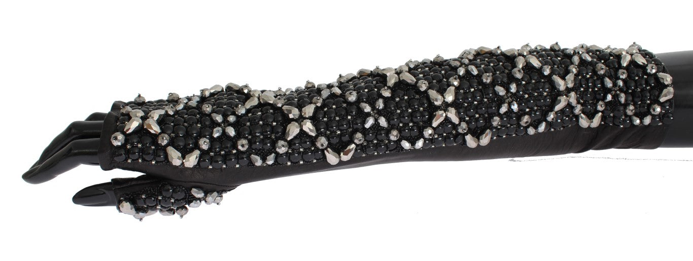 Dolce & Gabbana Elegant Black Crystal Beaded Leather Gloves - Luksusmuotia Dolce & Gabbana - Tutustu YVES JAVANNI® 