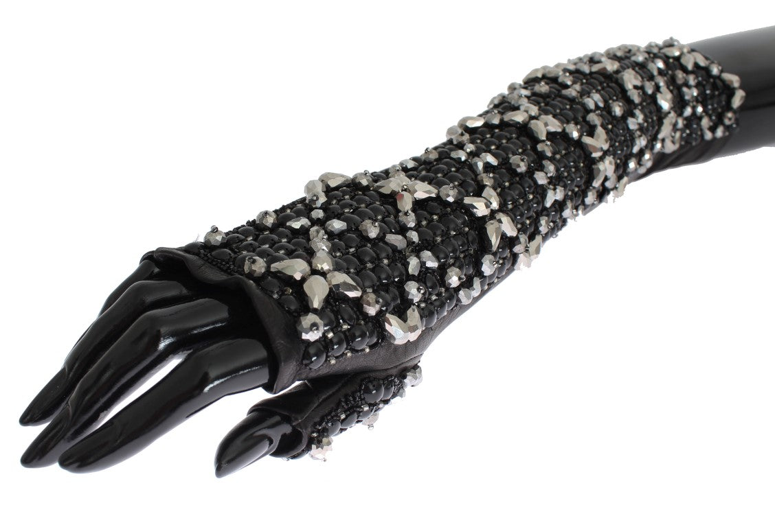 Dolce & Gabbana Elegant Black Crystal Beaded Leather Gloves - Luksusmuotia Dolce & Gabbana - Tutustu YVES JAVANNI® 