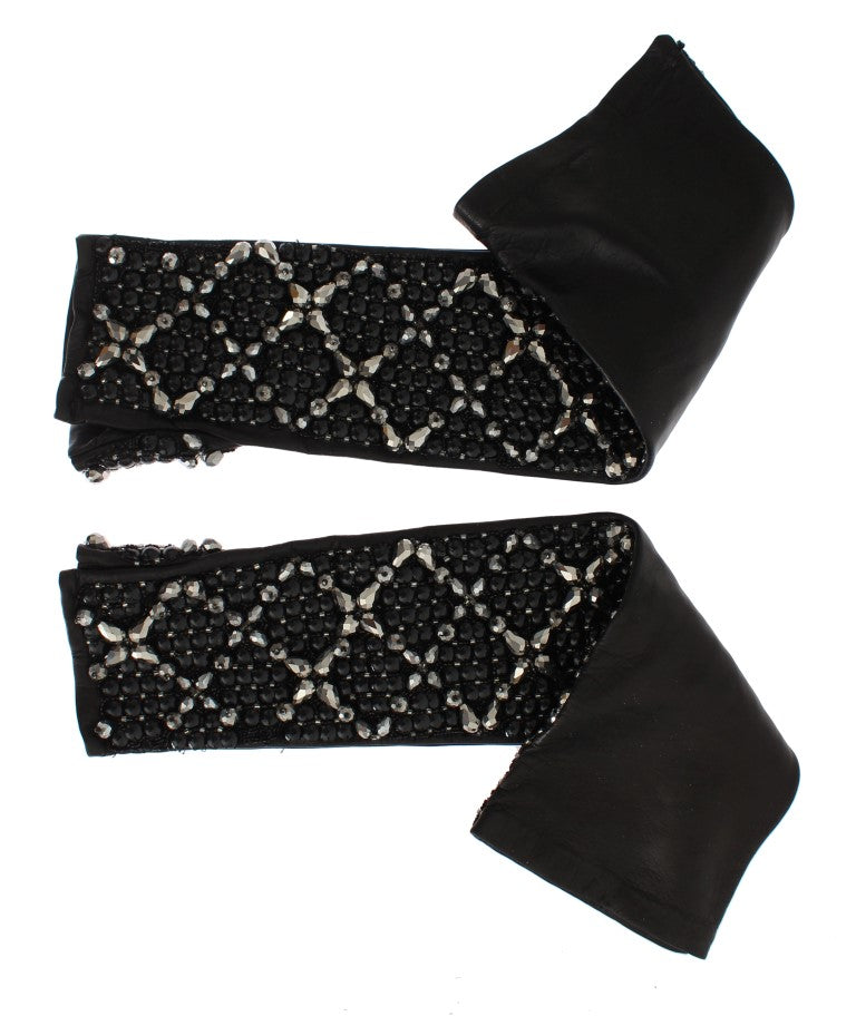 Dolce & Gabbana Elegant Black Crystal Beaded Leather Gloves - Luksusmuotia Dolce & Gabbana - Tutustu YVES JAVANNI® 