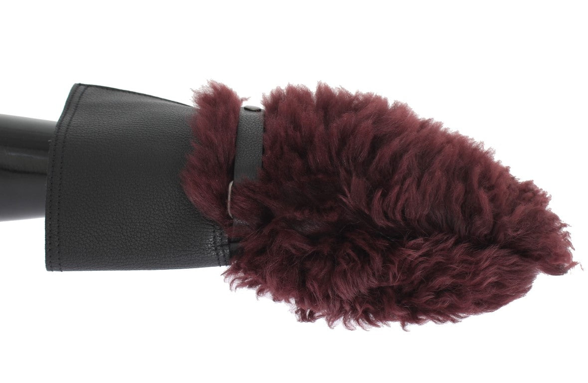 Dolce & Gabbana Elegant Black & Bordeaux Leather Gloves - Luksusmuotia Dolce & Gabbana - Tutustu YVES JAVANNI® 