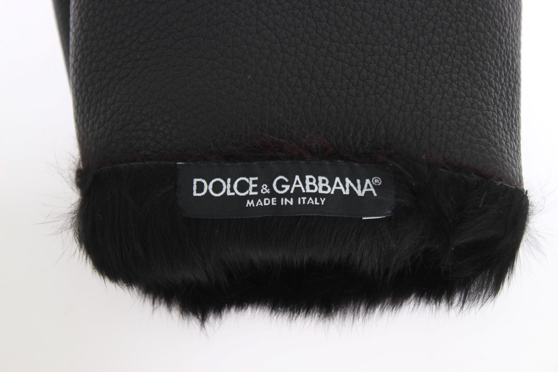 Dolce & Gabbana Elegant Black & Bordeaux Leather Gloves - Luksusmuotia Dolce & Gabbana - Tutustu YVES JAVANNI® 