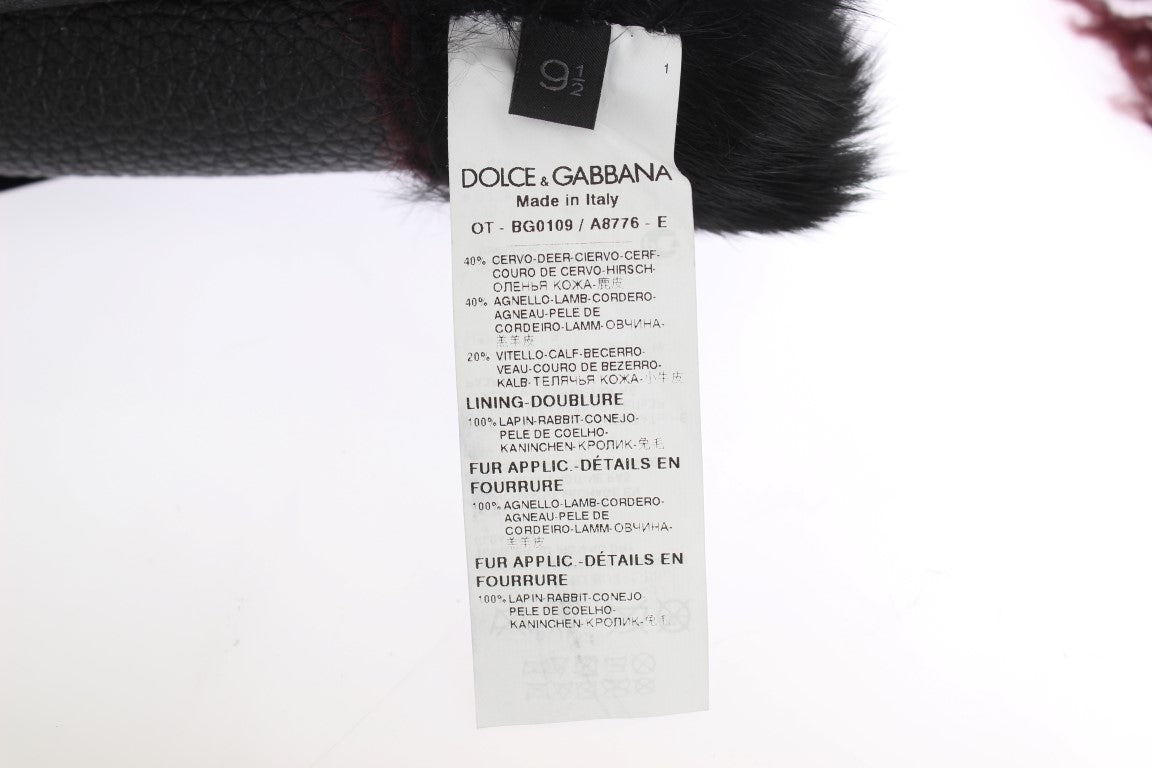 Dolce & Gabbana Elegant Black & Bordeaux Leather Gloves - Luksusmuotia Dolce & Gabbana - Tutustu YVES JAVANNI® 