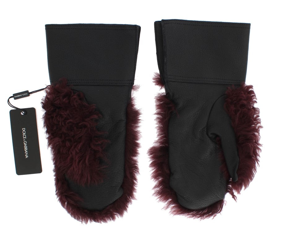 Dolce & Gabbana Elegant Black & Bordeaux Leather Gloves - Luksusmuotia Dolce & Gabbana - Tutustu YVES JAVANNI® 