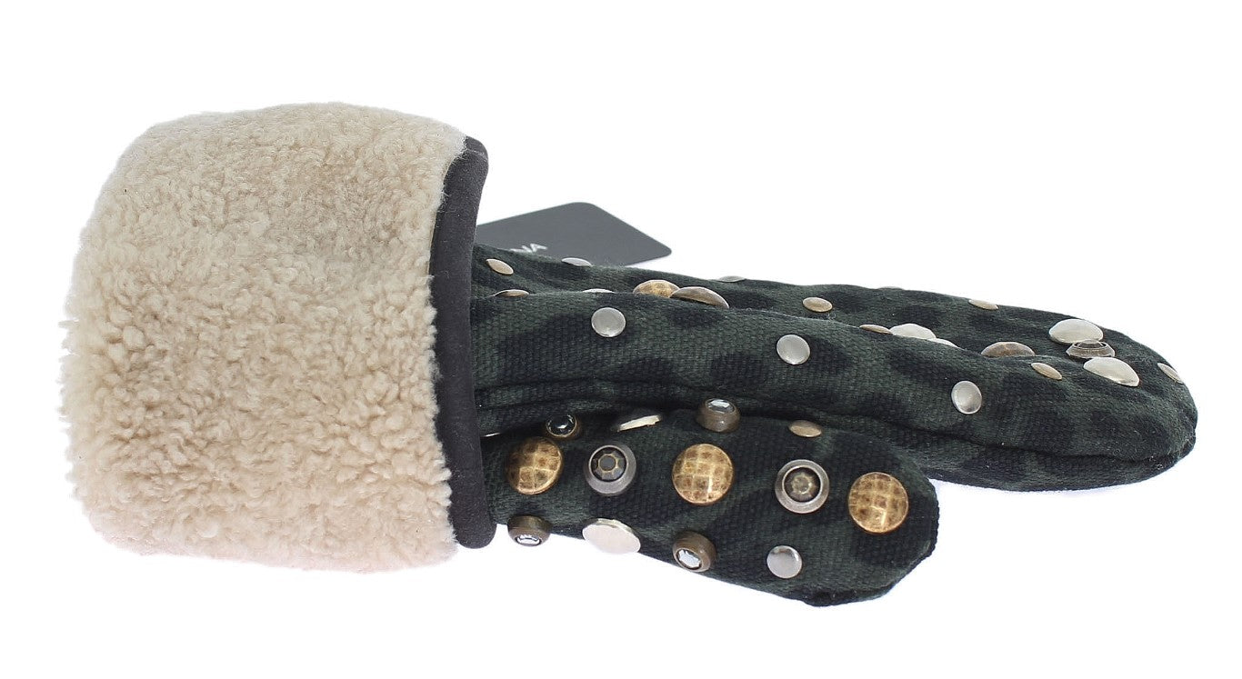 Dolce & Gabbana Elegant Studded Gray Wool Shearling Gloves - Luksusmuotia Dolce & Gabbana - Tutustu YVES JAVANNI® 