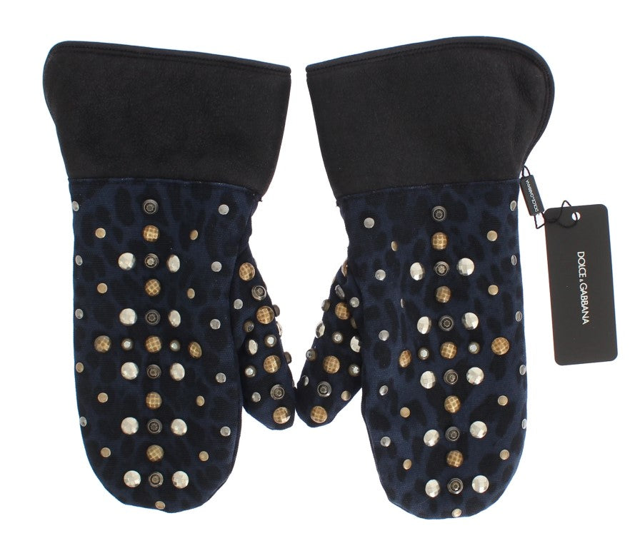 Dolce & Gabbana Chic Gray Wool & Shearling Gloves with Studded Details - Luksusmuotia Dolce & Gabbana - Tutustu YVES JAVANNI® 