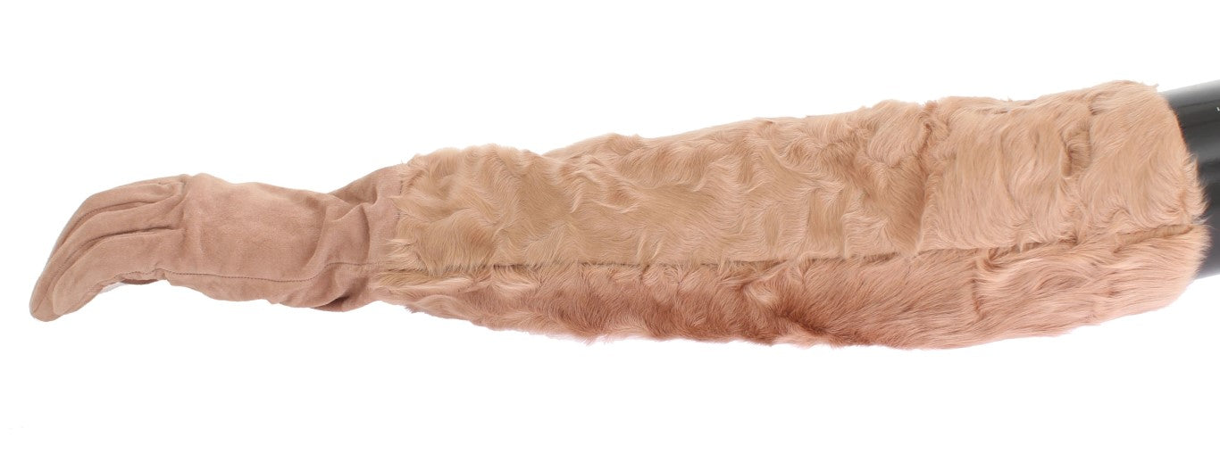 Dolce & Gabbana Elegant Beige Suede Elbow-Length Gloves - Luksusmuotia Dolce & Gabbana - Tutustu YVES JAVANNI® 