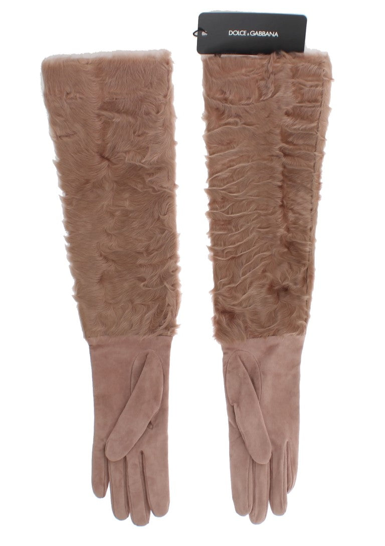 Dolce & Gabbana Elegant Beige Suede Elbow-Length Gloves - Luksusmuotia Dolce & Gabbana - Tutustu YVES JAVANNI® 