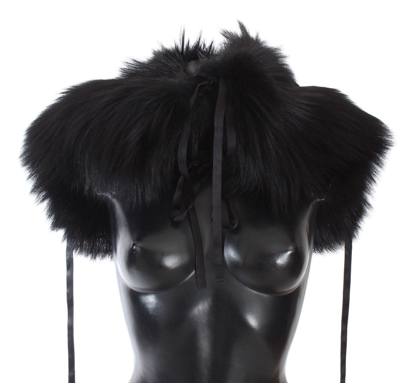 Dolce & Gabbana Elegant Black Fox Fur Silk Shoulder Wrap - Luksusmuotia Dolce & Gabbana - Tutustu YVES JAVANNI® 