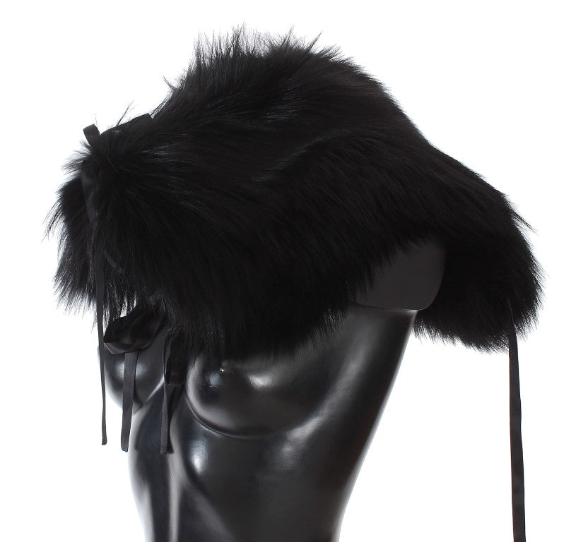 Dolce & Gabbana Elegant Black Fox Fur Silk Shoulder Wrap - Luksuslaukut ja asusteet Dolce & Gabbana - Tutustu YVES JAVANNI® 