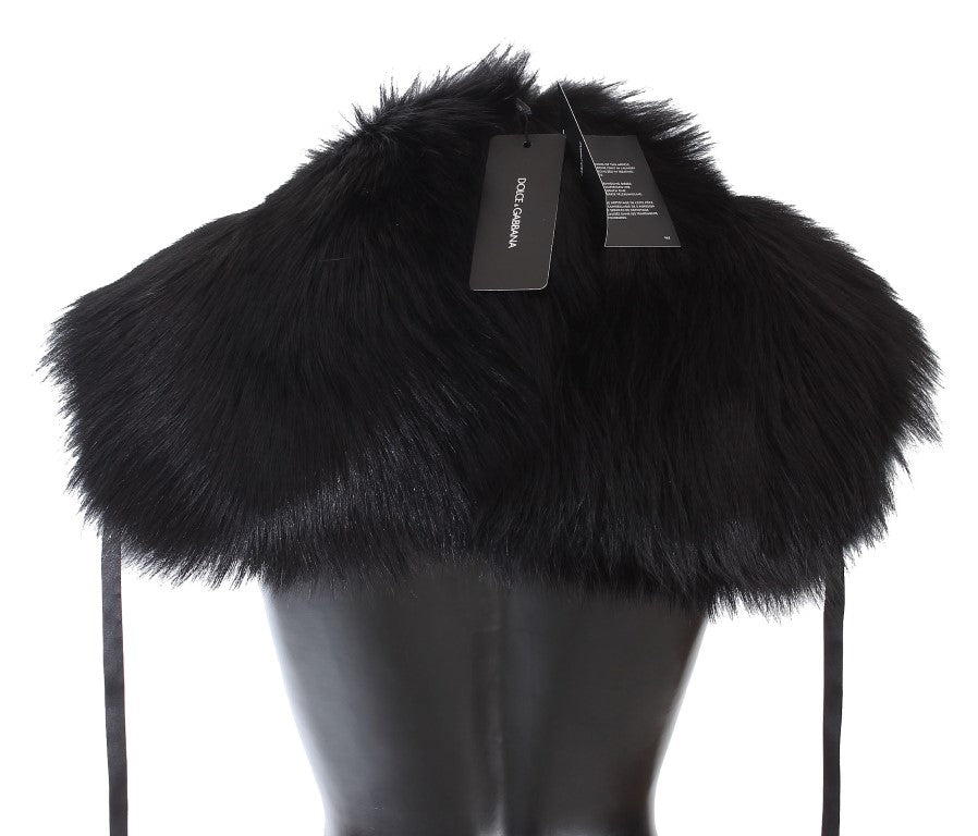 Dolce & Gabbana Elegant Black Fox Fur Silk Shoulder Wrap - Luksusmuotia Dolce & Gabbana - Tutustu YVES JAVANNI® 