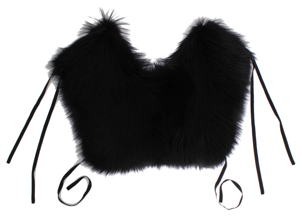 Dolce & Gabbana Elegant Black Fox Fur Silk Shoulder Wrap - Luksuslaukut ja asusteet Dolce & Gabbana - Tutustu YVES JAVANNI® 