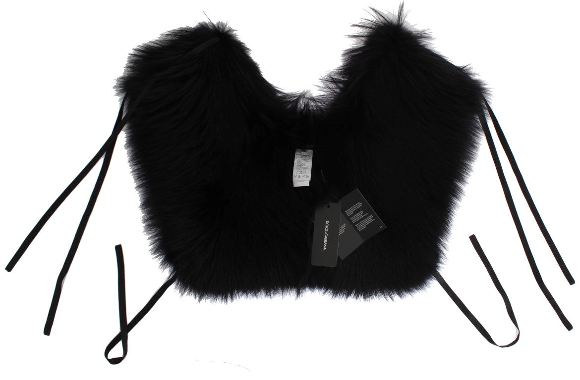 Dolce & Gabbana Elegant Black Fox Fur Silk Shoulder Wrap - Luksusmuotia Dolce & Gabbana - Tutustu YVES JAVANNI® 