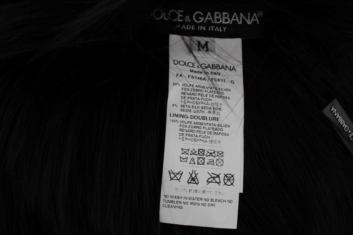 Dolce & Gabbana Elegant Black Fox Fur Silk Shoulder Wrap - Luksuslaukut ja asusteet Dolce & Gabbana - Tutustu YVES JAVANNI® 