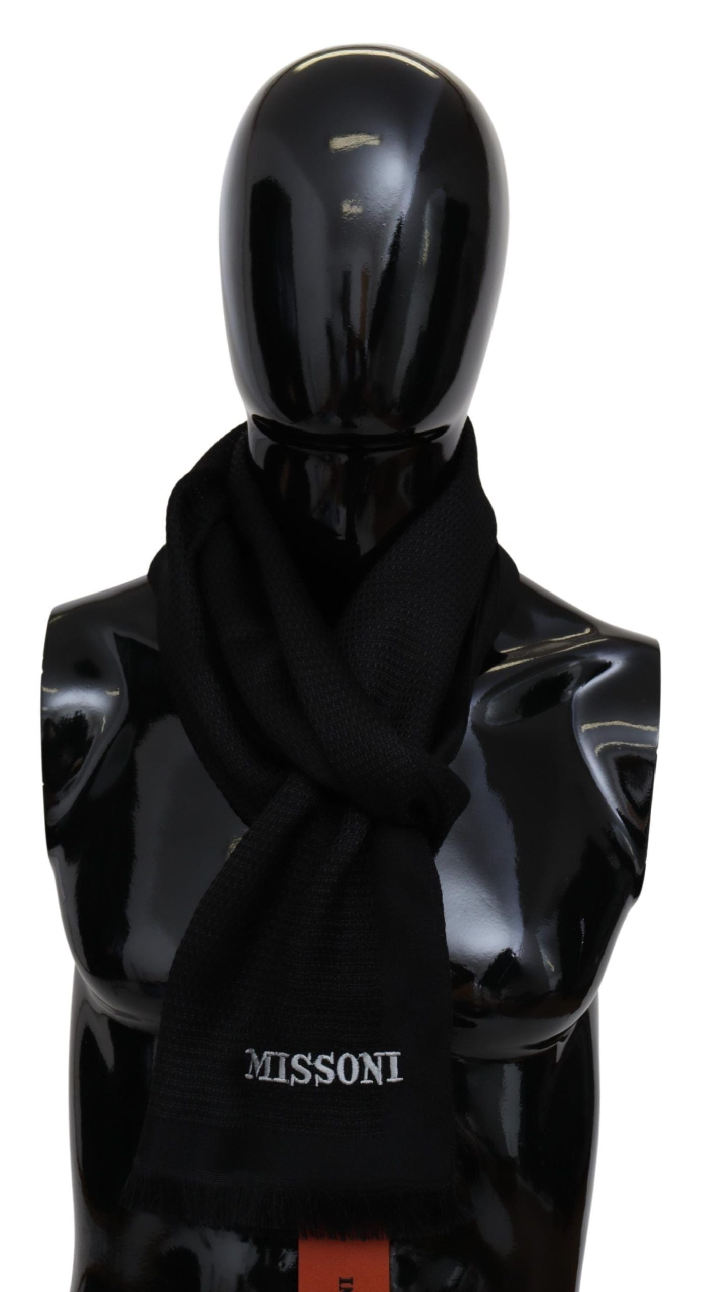 Missoni Black Wool Blend Unisex Neck Wrap Fringes Men's Scarf - Luksusmuotia Missoni - Tutustu YVES JAVANNI® 