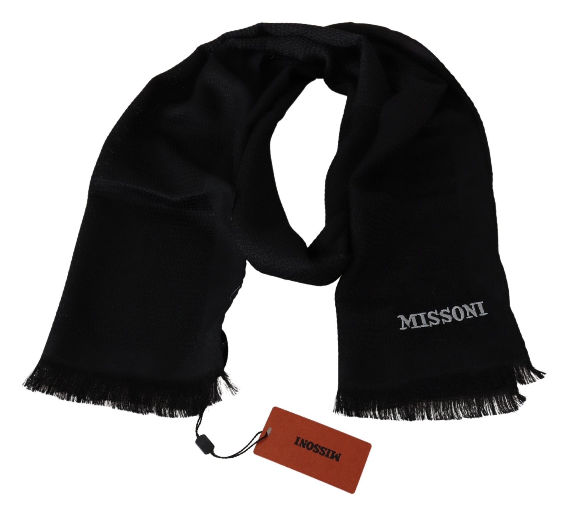 Missoni Black Wool Blend Unisex Neck Wrap Fringes Men's Scarf - Luksusmuotia Missoni - Tutustu YVES JAVANNI® 