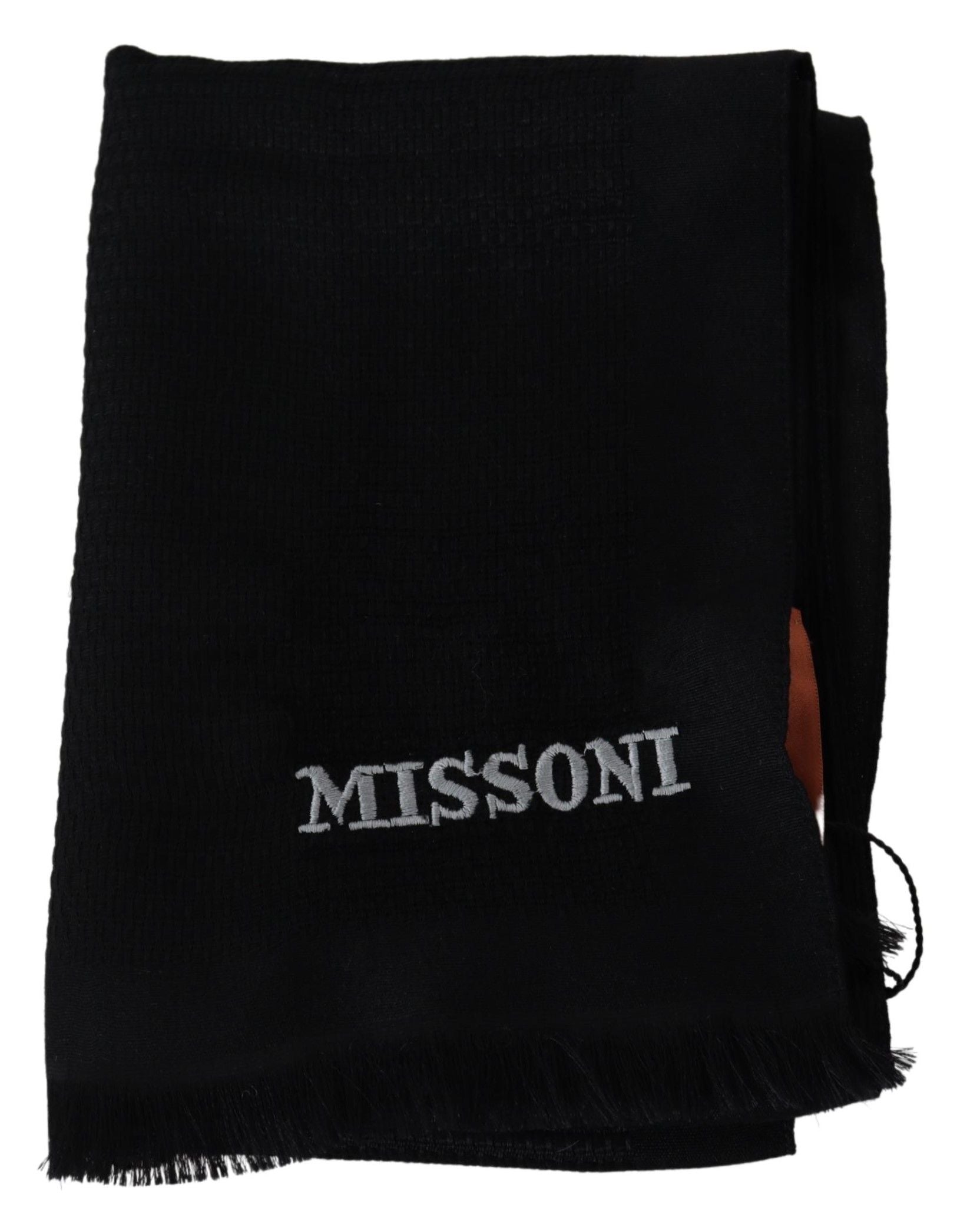 Missoni Black Wool Blend Unisex Neck Wrap Fringes Men's Scarf - Luksusmuotia Missoni - Tutustu YVES JAVANNI® 