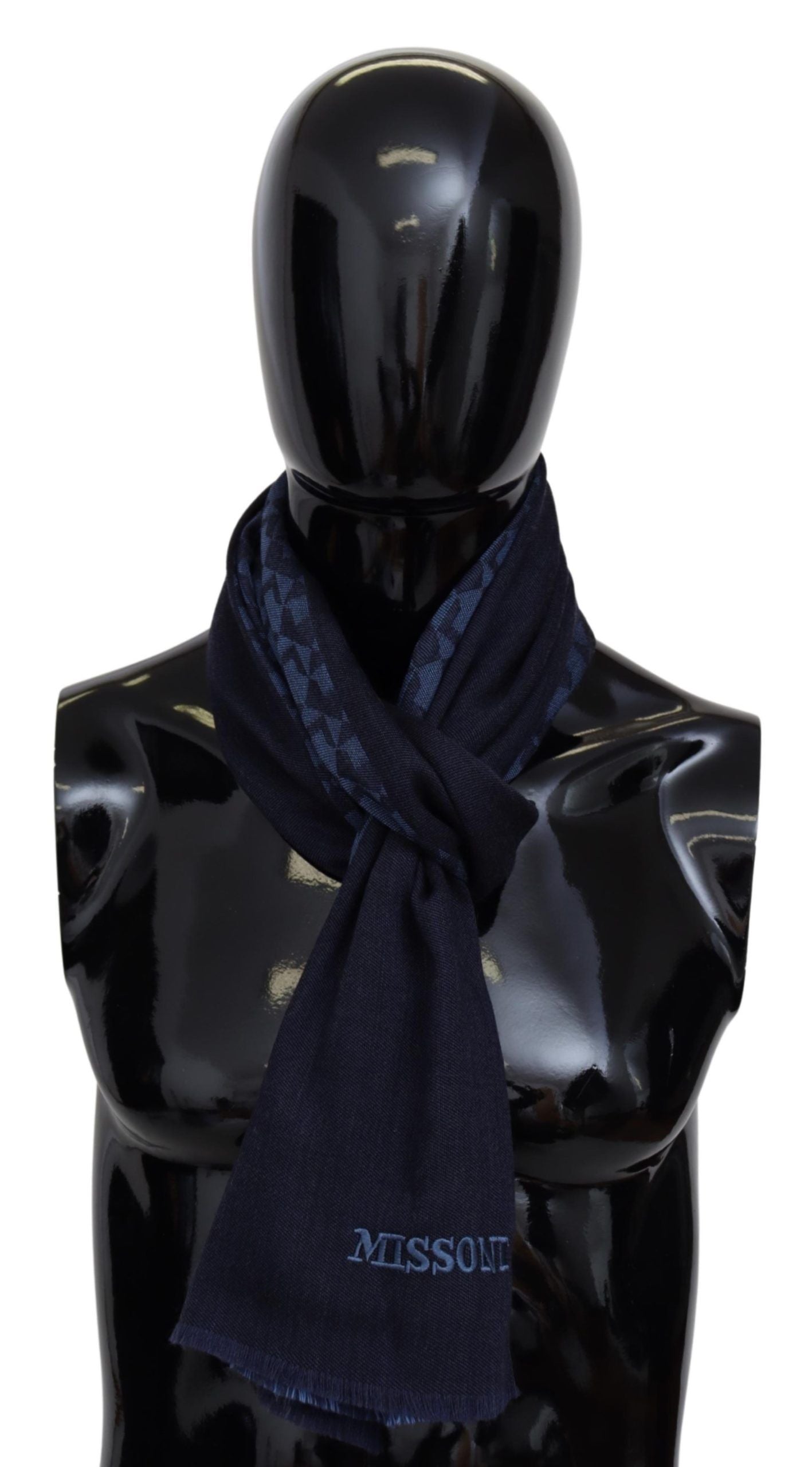 Missoni Navy Wool Knit Unisex Neck Wrap Fringe Shawl Men's Scarf - Luksuslaukut ja asusteet Missoni - Tutustu YVES JAVANNI® 