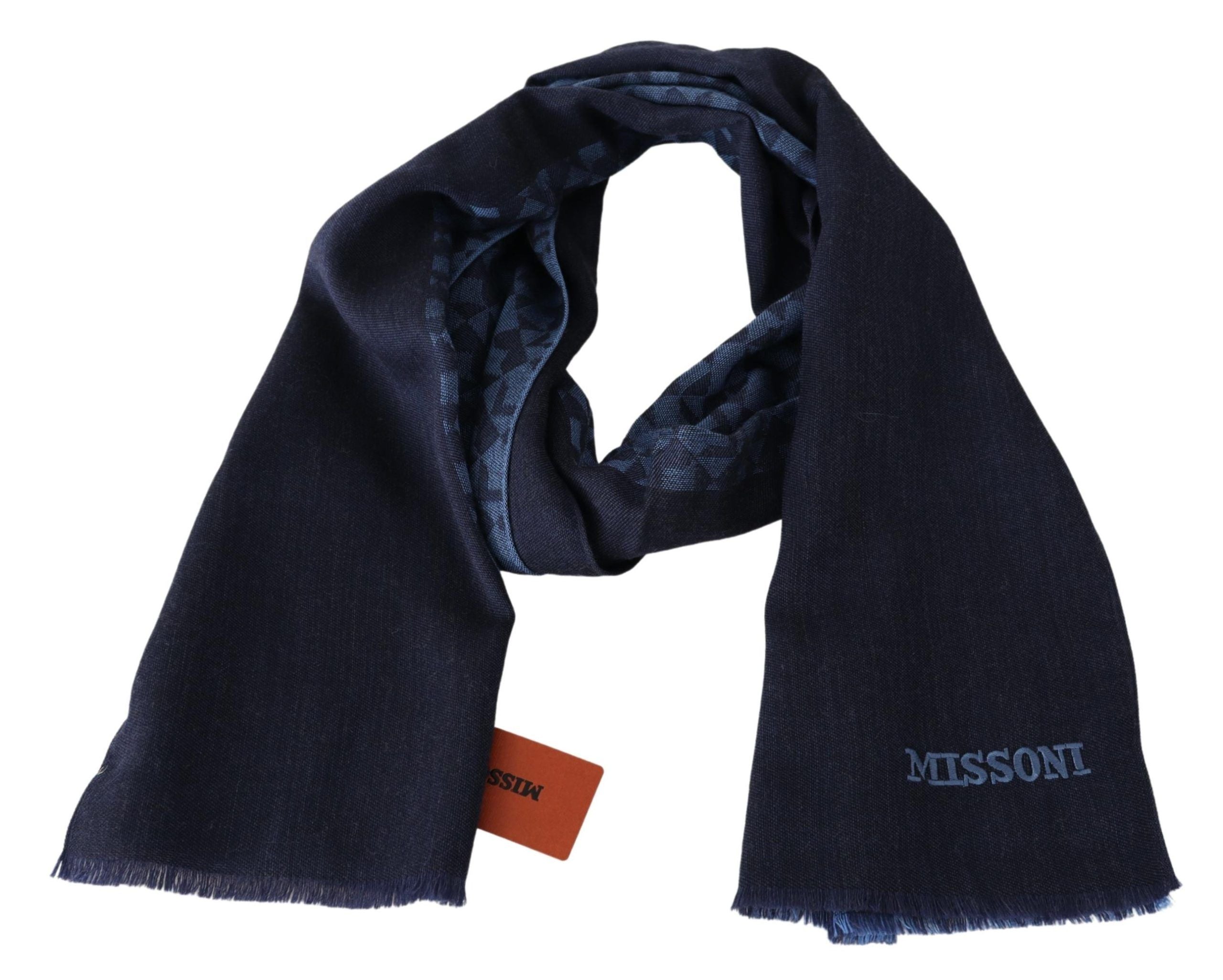 Missoni Navy Wool Knit Unisex Neck Wrap Fringe Shawl Men's Scarf - Luksusmuotia Missoni - Tutustu YVES JAVANNI® 