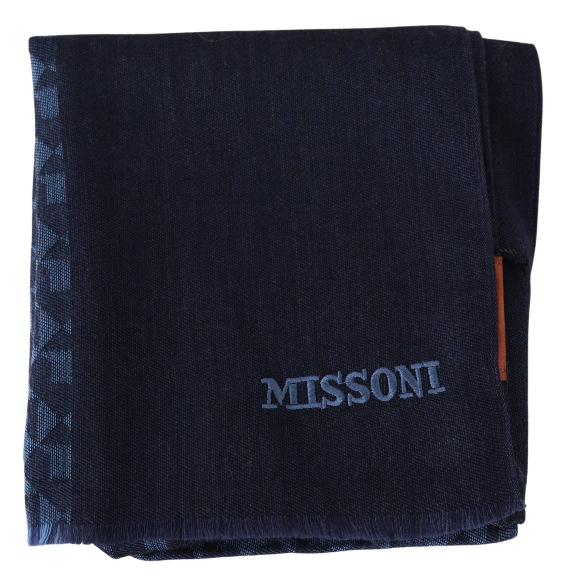 Missoni Navy Wool Knit Unisex Neck Wrap Fringe Shawl Men's Scarf - Luksusmuotia Missoni - Tutustu YVES JAVANNI® 