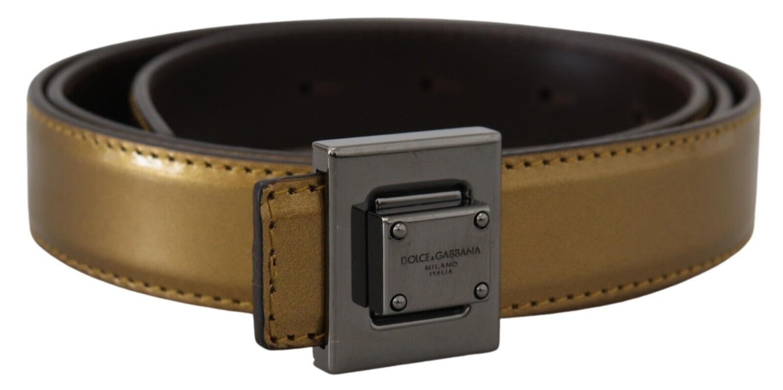 Dolce & Gabbana Gold Square Buckle Leather Belt - Luksusmuotia Dolce & Gabbana - Tutustu YVES JAVANNI® 