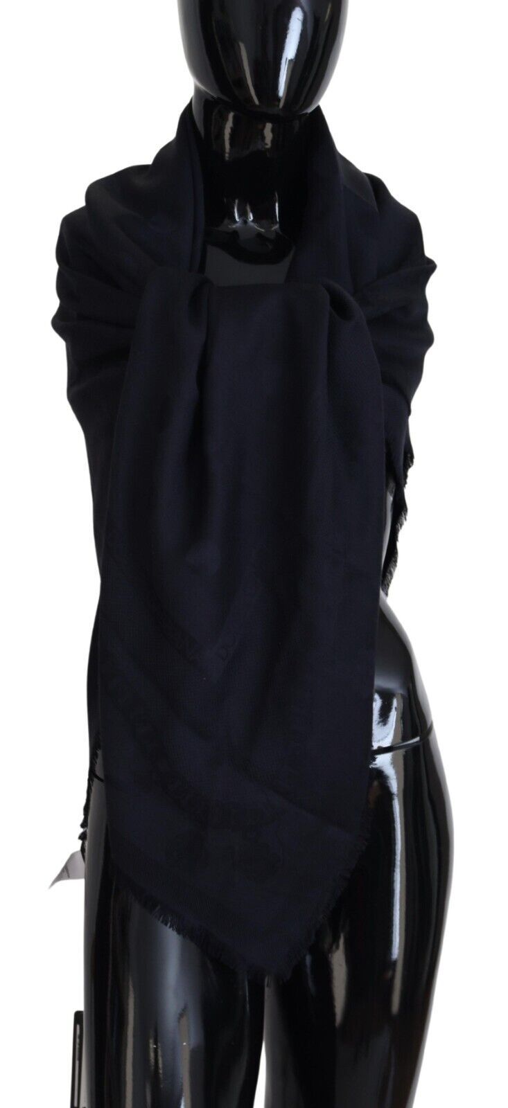 Dolce & Gabbana Elegant Silk-Wool Fringed Scarf in Dark Blue - Luksusmuotia Dolce & Gabbana - Tutustu YVES JAVANNI® 