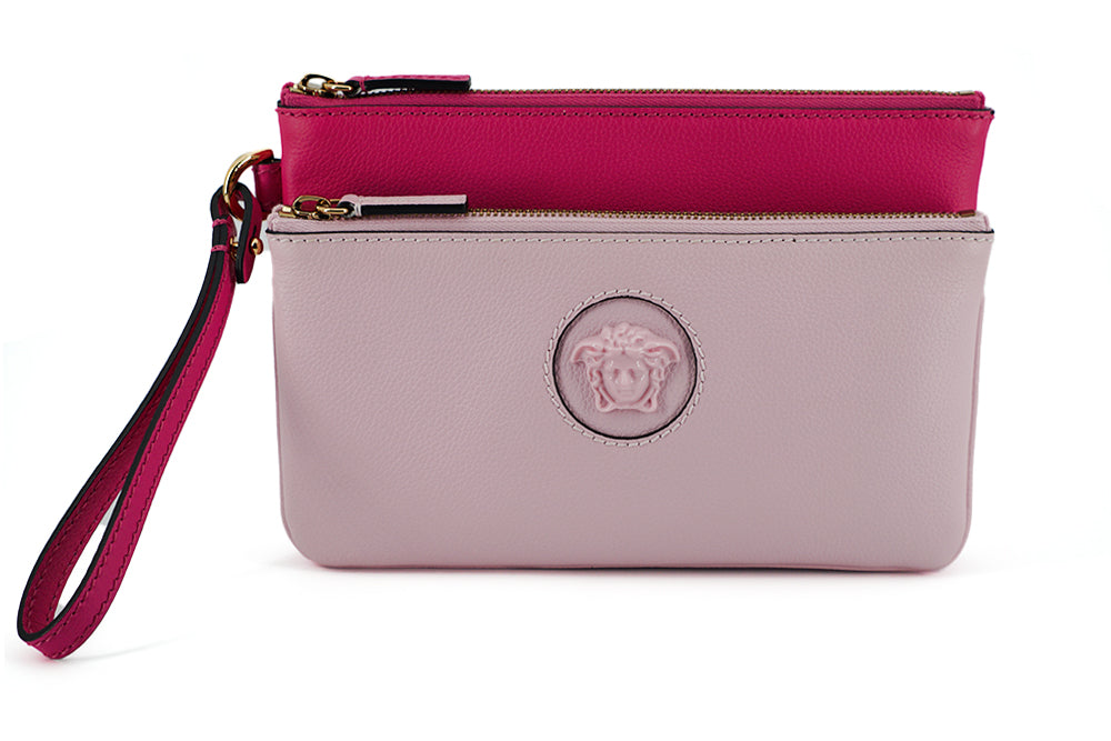 Versace Elegant Pink Leather Pouch Clutch - Luksuslaukut ja asusteet Versace - Tutustu YVES JAVANNI® 