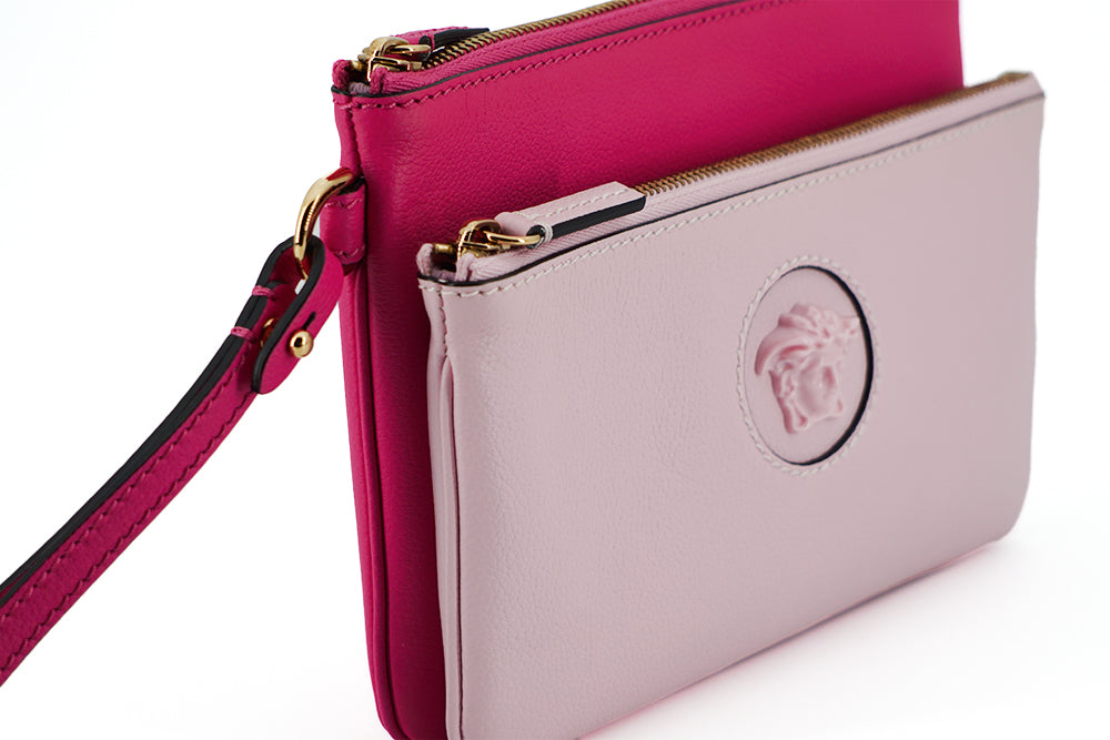 Versace Elegant Pink Leather Pouch Clutch - Luksuslaukut ja asusteet Versace - Tutustu YVES JAVANNI® 