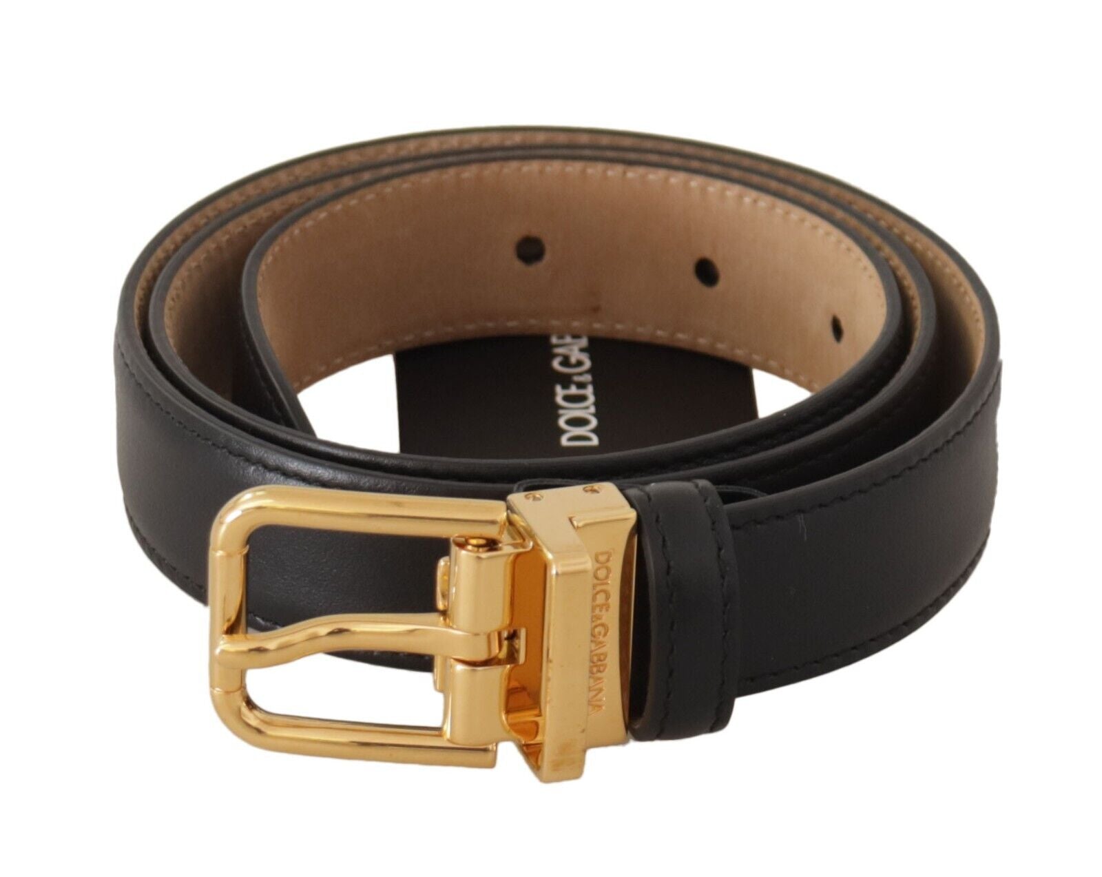 Dolce & Gabbana Elegant Black Leather Belt with Engraved Metal Buckle - Luksusmuotia Dolce & Gabbana - Tutustu YVES JAVANNI® 