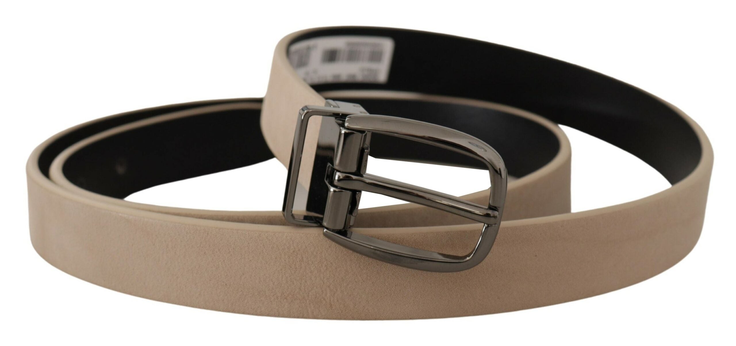 Dolce & Gabbana Elegant Beige Leather Belt with Silver Tone Buckle - Luksusmuotia Dolce & Gabbana - Tutustu YVES JAVANNI® 