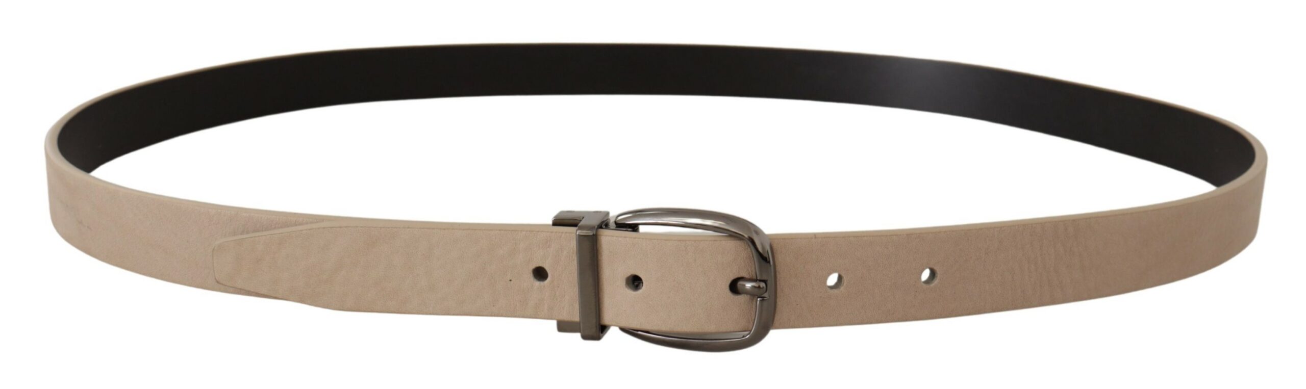 Dolce & Gabbana Elegant Beige Leather Belt with Silver Tone Buckle - Luksusmuotia Dolce & Gabbana - Tutustu YVES JAVANNI® 