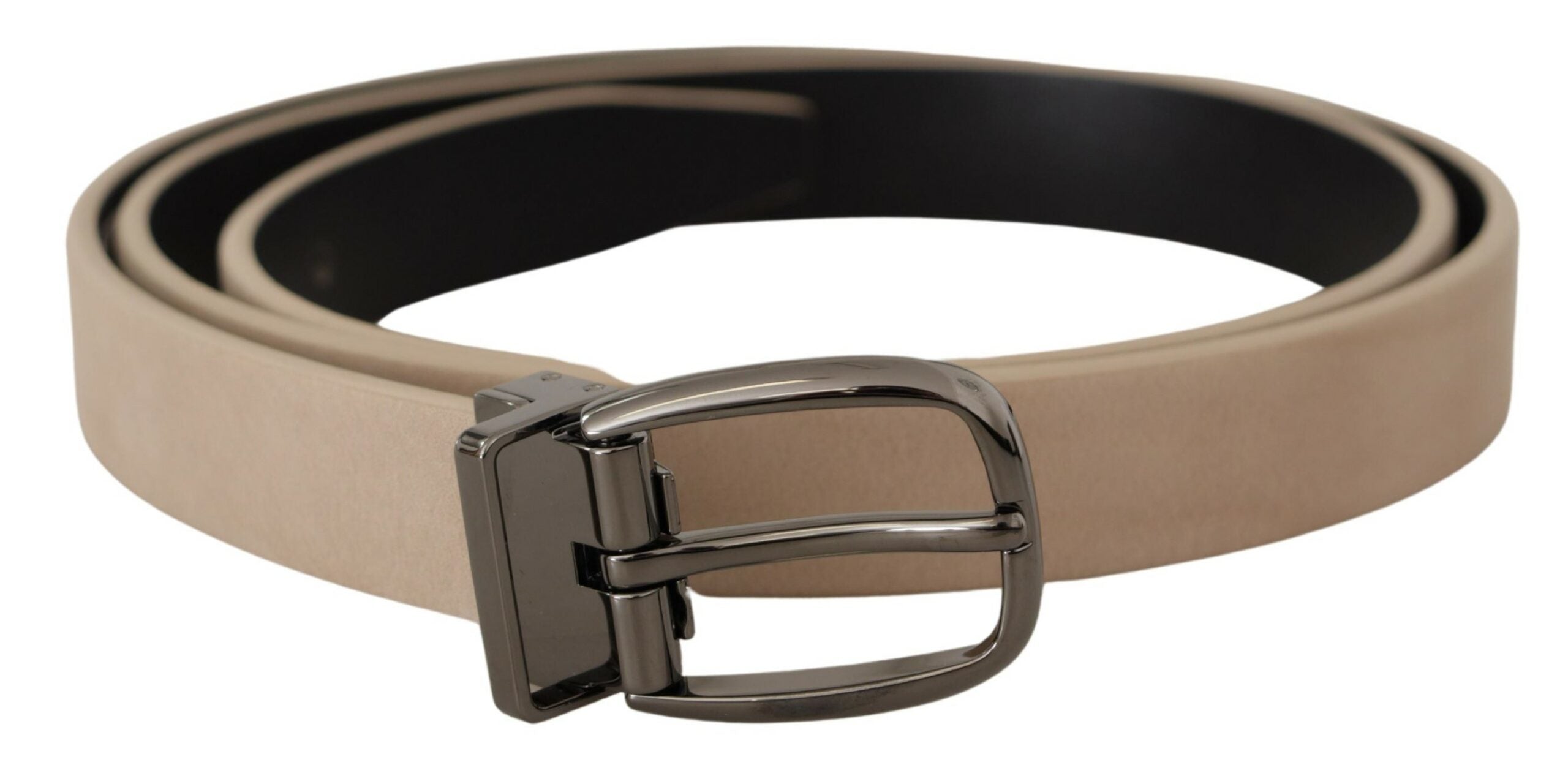 Dolce & Gabbana Elegant Beige Leather Belt with Silver Tone Buckle - Luksusmuotia Dolce & Gabbana - Tutustu YVES JAVANNI® 