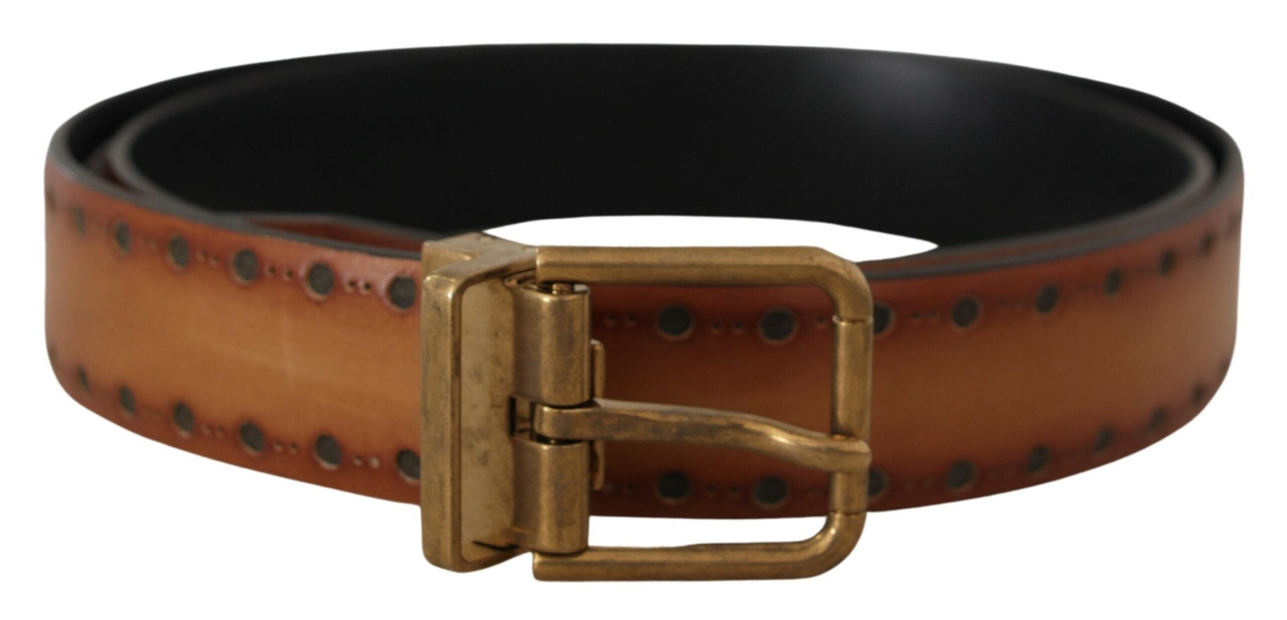 Dolce & Gabbana Elegant Brown Leather Belt with Brass Buckle - Luksusmuotia Dolce & Gabbana - Tutustu YVES JAVANNI® 