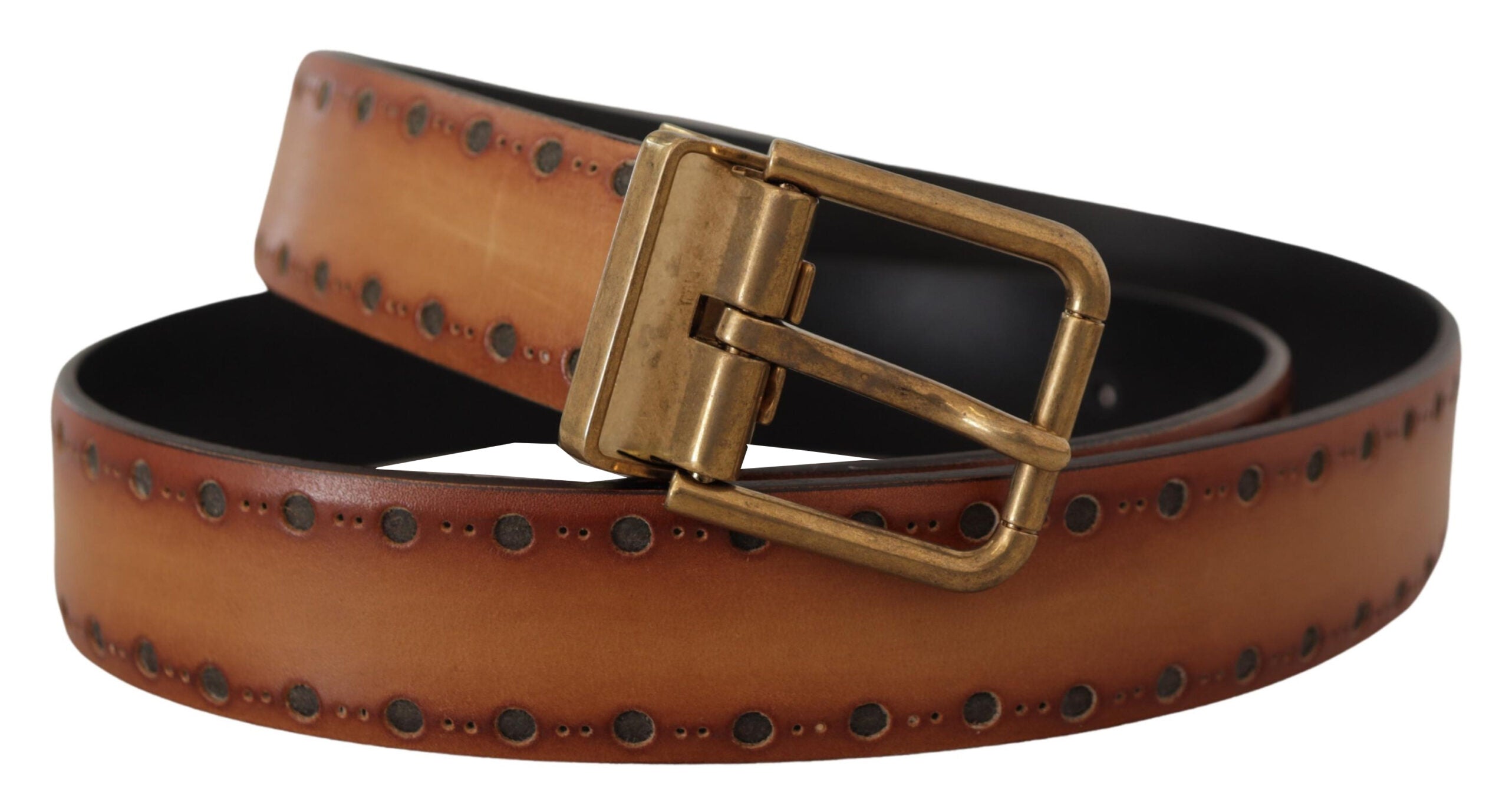 Dolce & Gabbana Elegant Brown Leather Belt with Brass Buckle - Luksusmuotia Dolce & Gabbana - Tutustu YVES JAVANNI® 