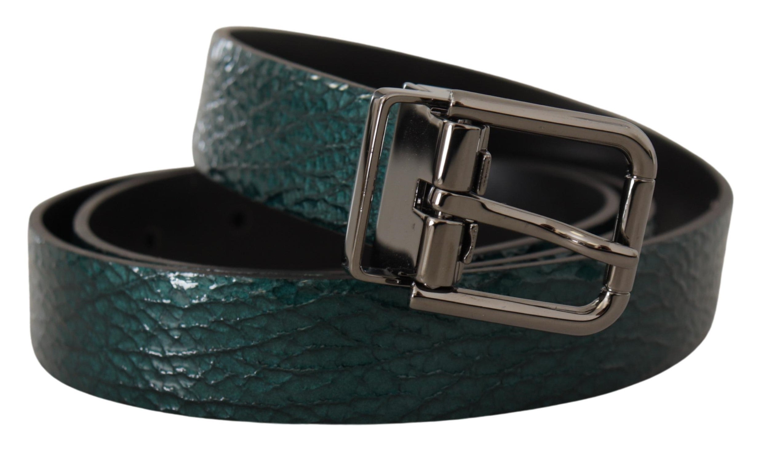 Dolce & Gabbana Elegant Green Leather Belt with Silver Buckle - Luksusmuotia Dolce & Gabbana - Tutustu YVES JAVANNI® 