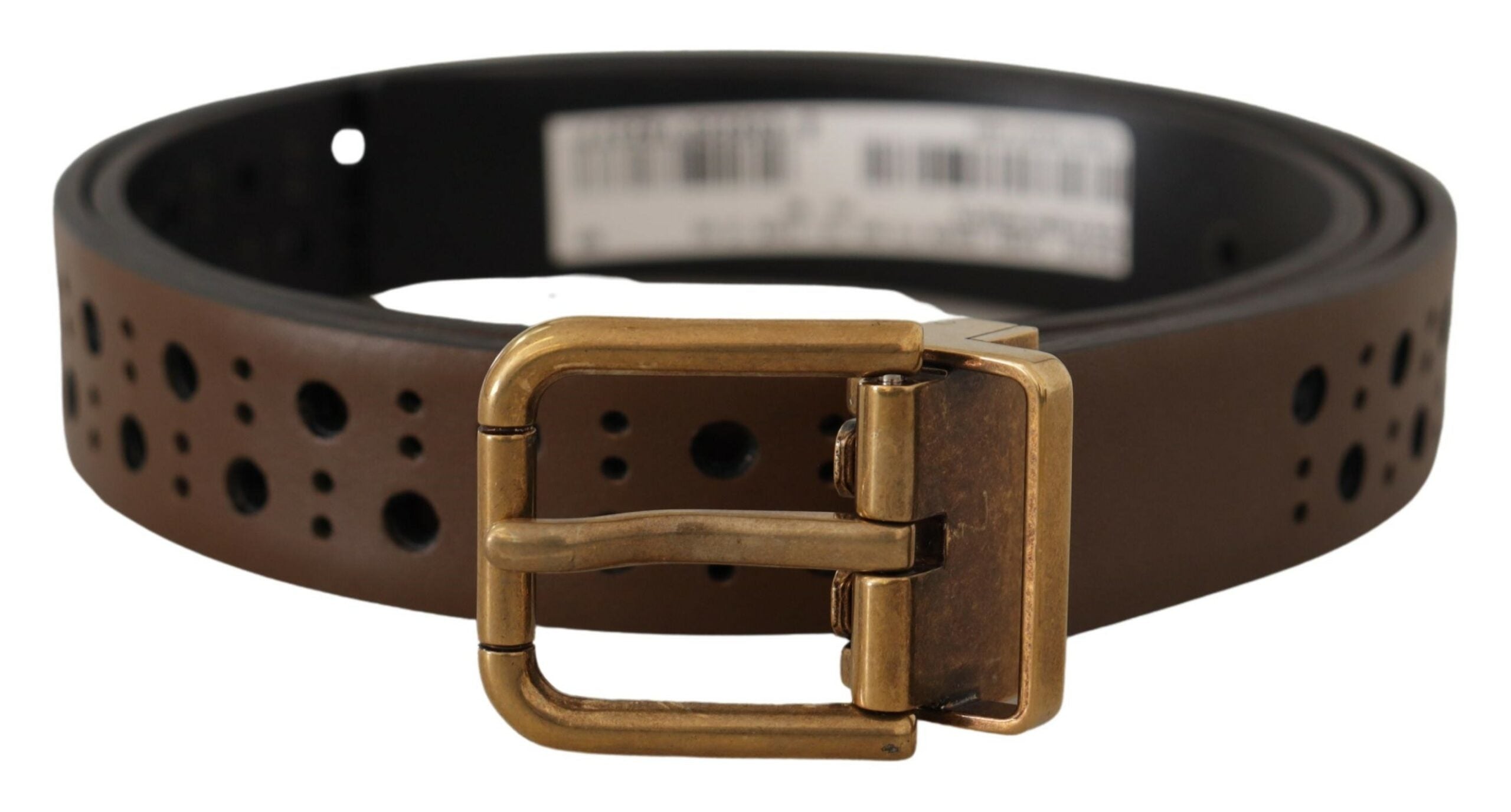 Dolce & Gabbana Elegant Brown Leather Belt with Golden Buckle - Luksusmuotia Dolce & Gabbana - Tutustu YVES JAVANNI® 