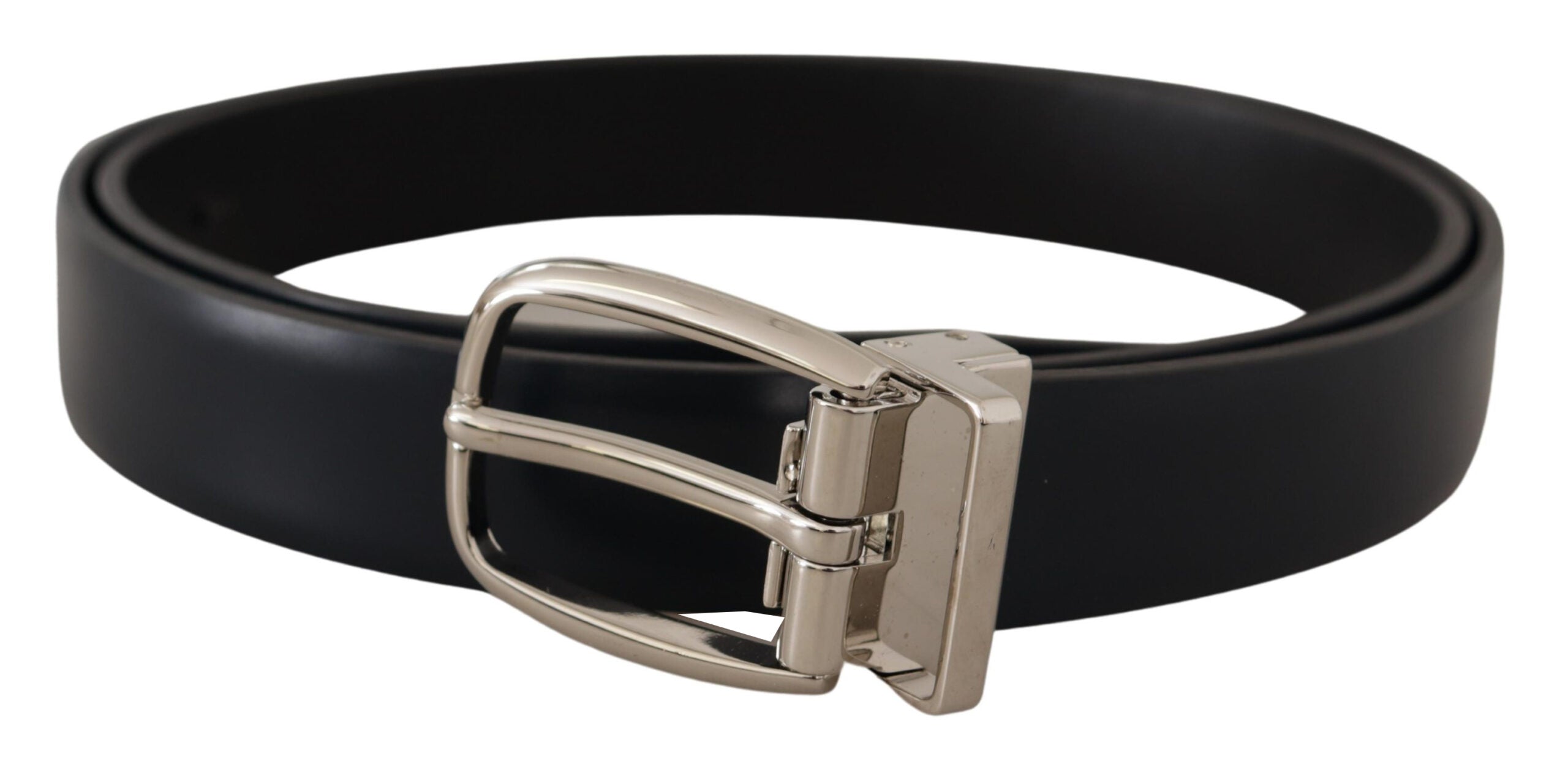 Dolce & Gabbana Elegant Black Leather Belt with Silver Buckle - Luksusmuotia Dolce & Gabbana - Tutustu YVES JAVANNI® 