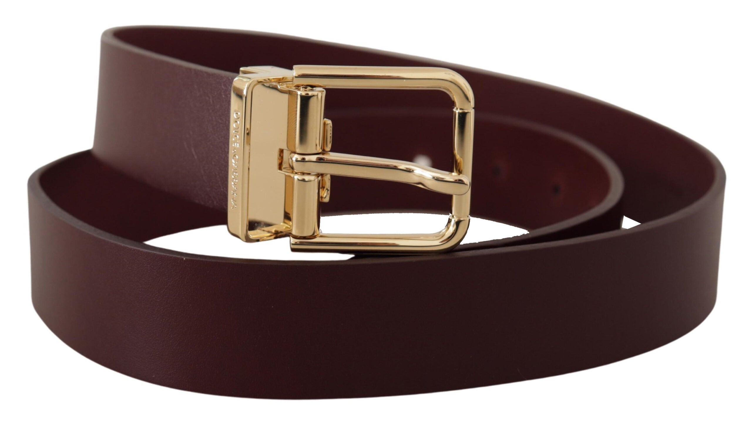 Dolce & Gabbana Elegant Maroon Leather Belt with Gold Buckle - Luksusmuotia Dolce & Gabbana - Tutustu YVES JAVANNI® 