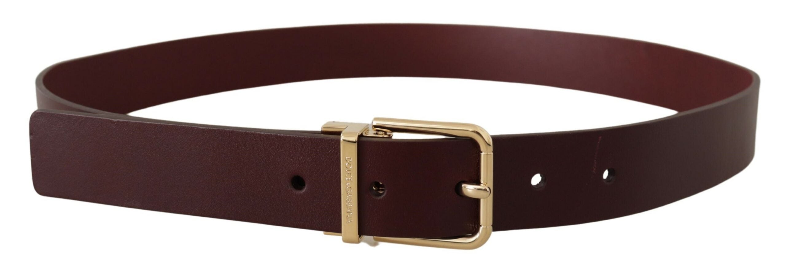 Dolce & Gabbana Elegant Maroon Leather Belt with Gold Buckle - Luksusmuotia Dolce & Gabbana - Tutustu YVES JAVANNI® 