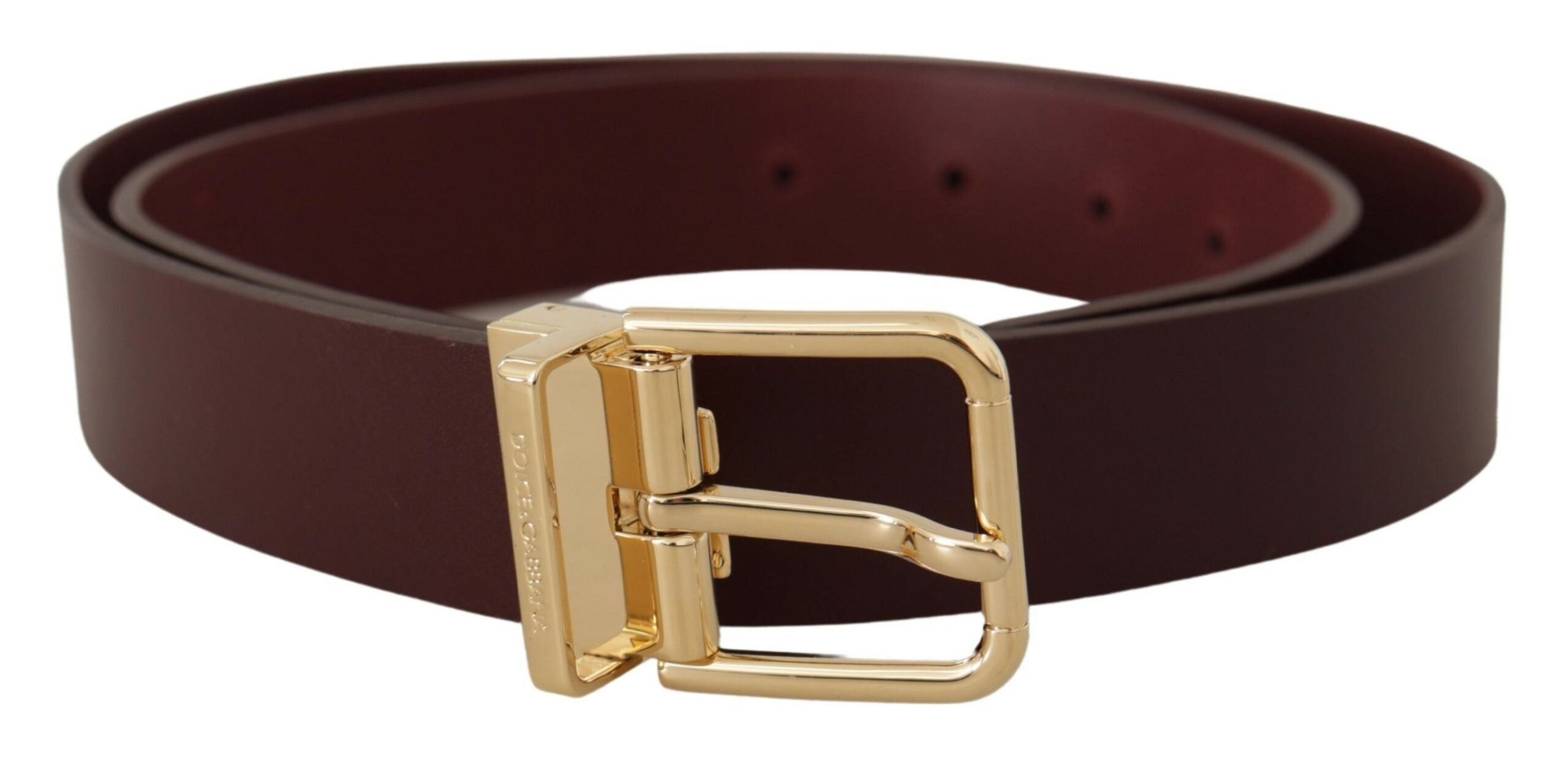 Dolce & Gabbana Elegant Maroon Leather Belt with Gold Buckle - Luksusmuotia Dolce & Gabbana - Tutustu YVES JAVANNI® 