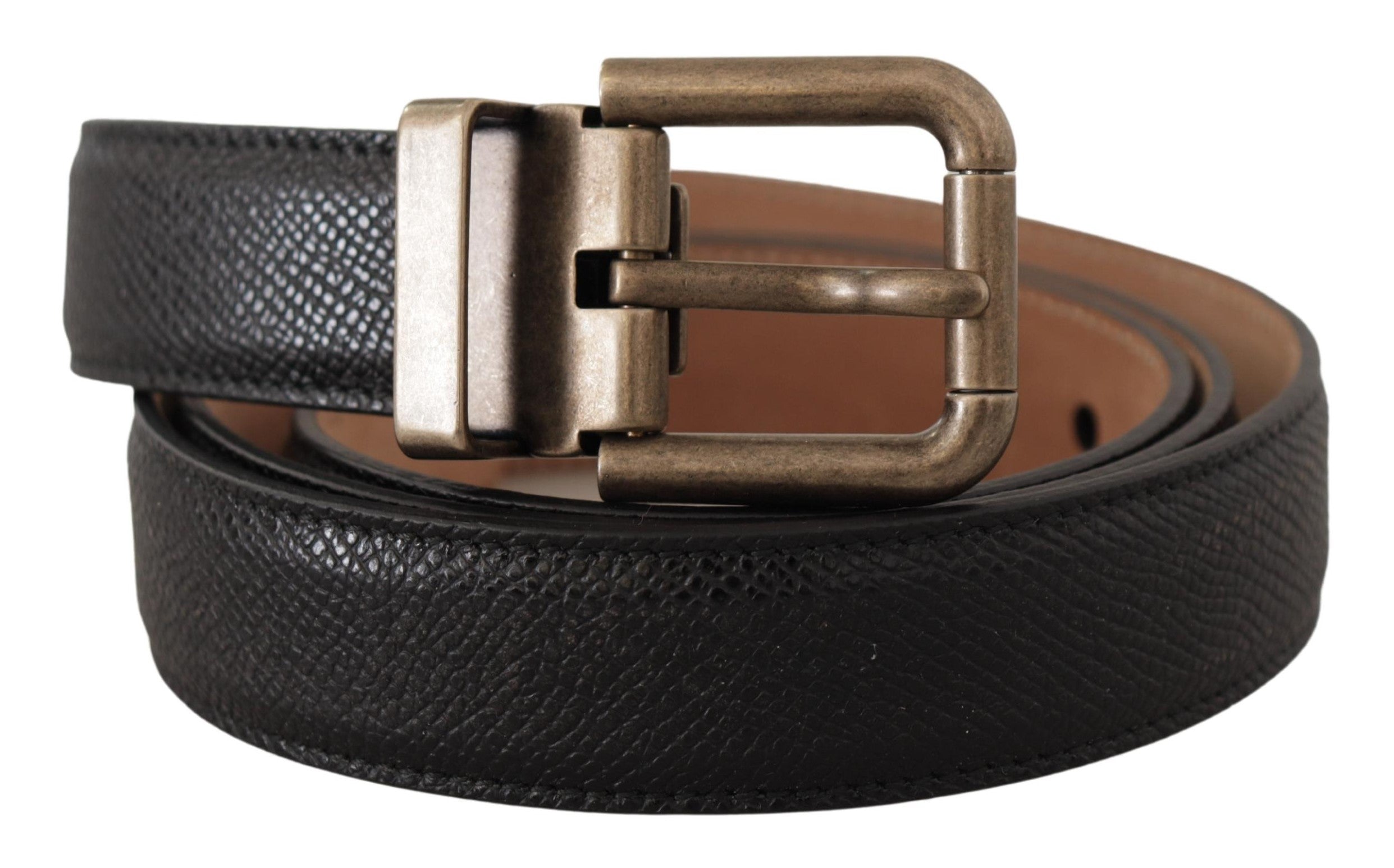 Dolce & Gabbana Elegant Black Leather Belt with Vintage Metal Buckle - Luksusmuotia Dolce & Gabbana - Tutustu YVES JAVANNI® 