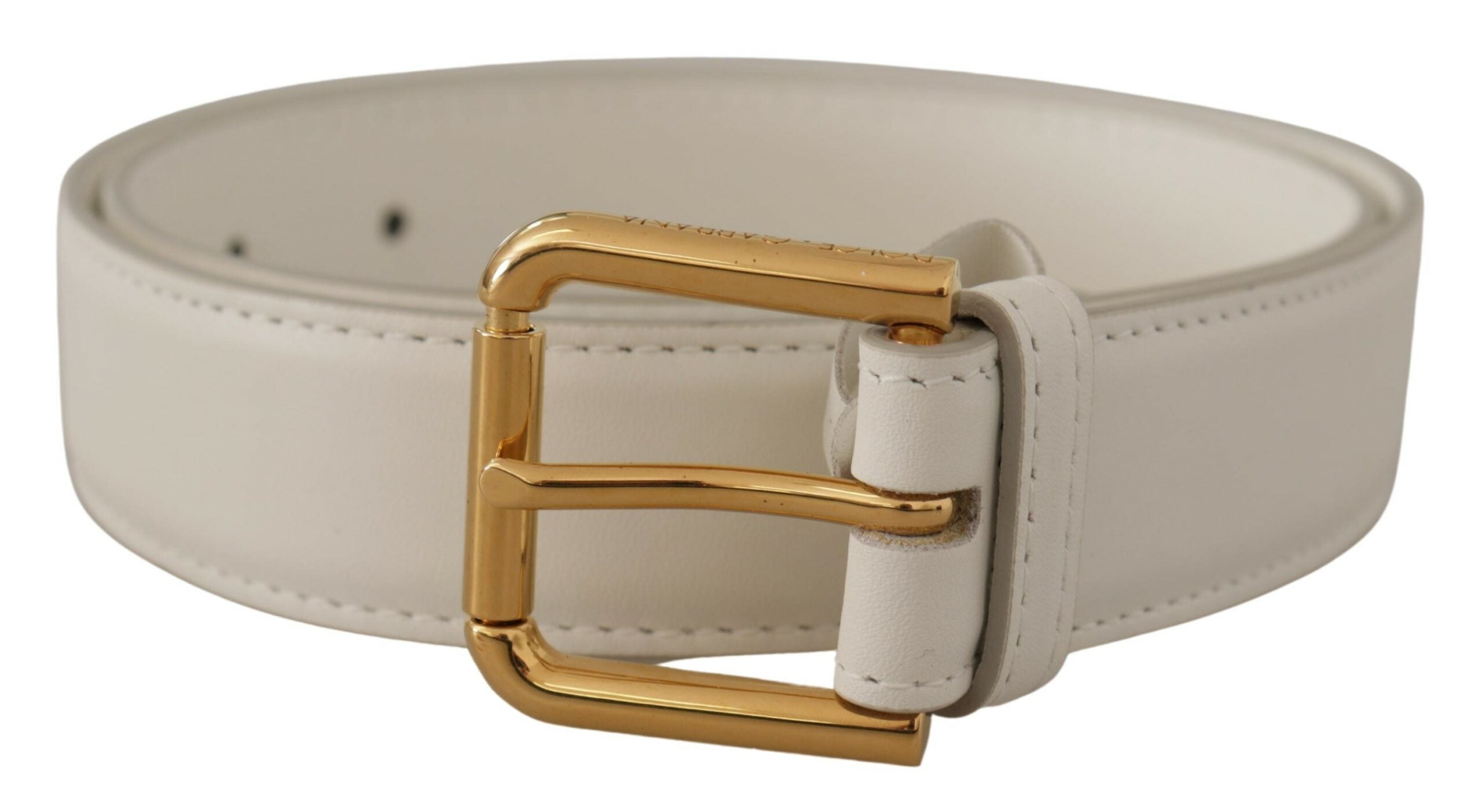 Dolce & Gabbana Chic White Leather Belt with Gold Engraved Buckle - Luksusmuotia Dolce & Gabbana - Tutustu YVES JAVANNI® 