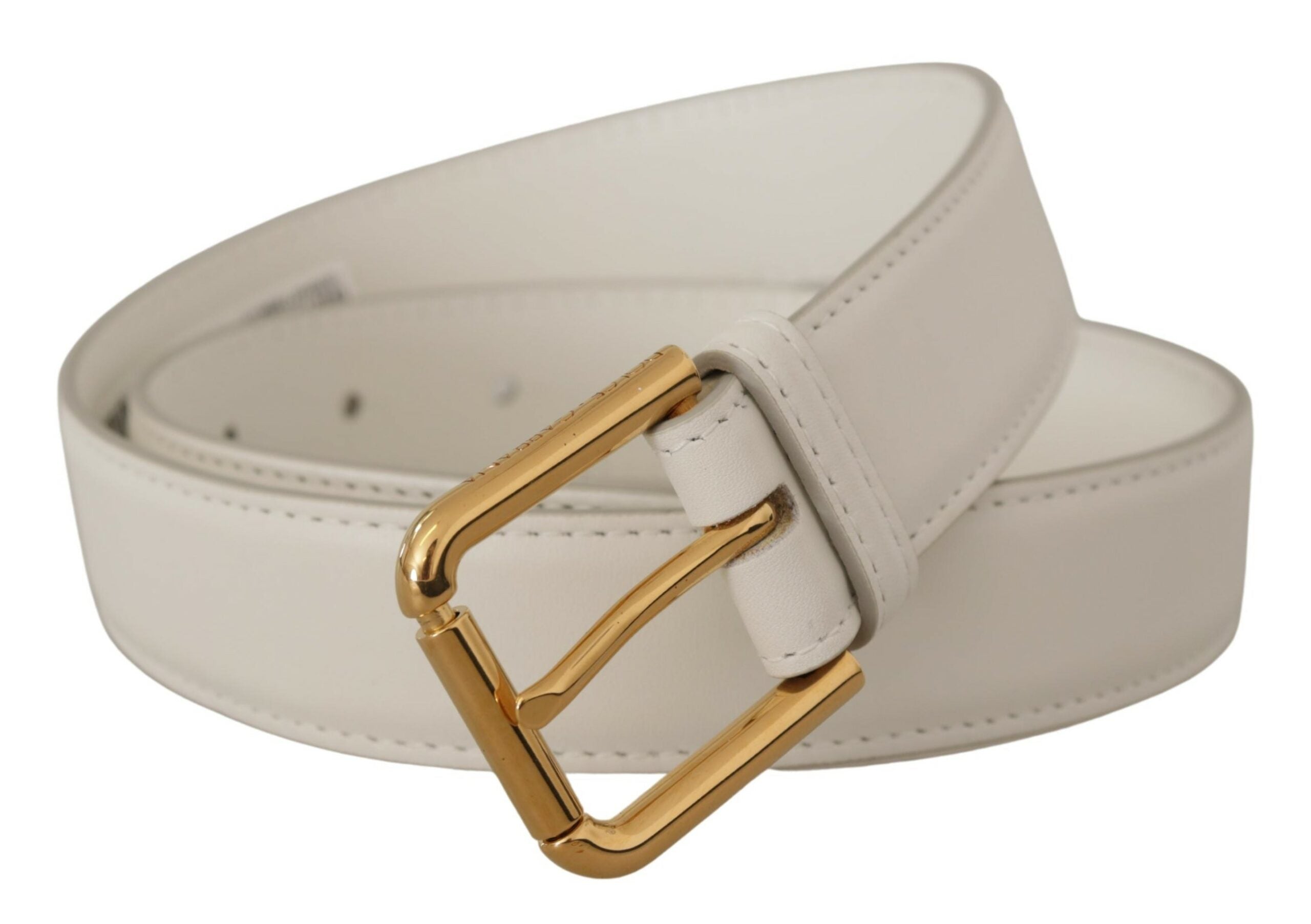 Dolce & Gabbana Chic White Leather Belt with Gold Engraved Buckle - Luksusmuotia Dolce & Gabbana - Tutustu YVES JAVANNI® 