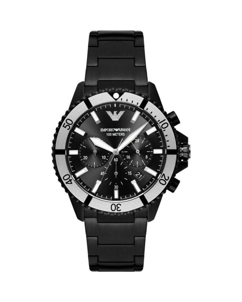 Emporio Armani Sleek Black Steel Chronograph Timepiece - Luksuslaukut ja asusteet Emporio Armani - Tutustu YVES JAVANNI® 