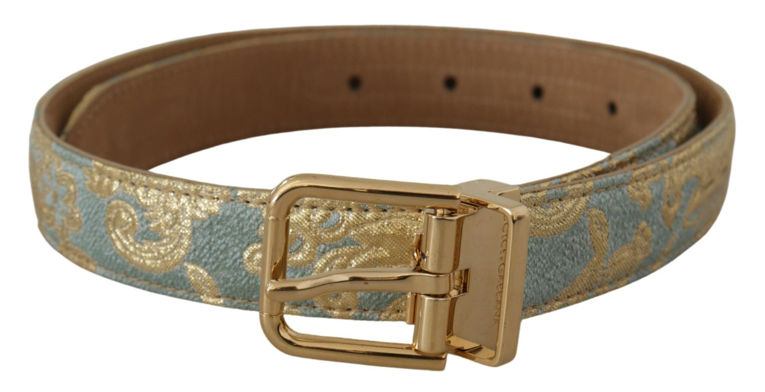 Dolce & Gabbana Elegant Light Blue Leather Belt with Gold Buckle - Luksusmuotia Dolce & Gabbana - Tutustu YVES JAVANNI® 