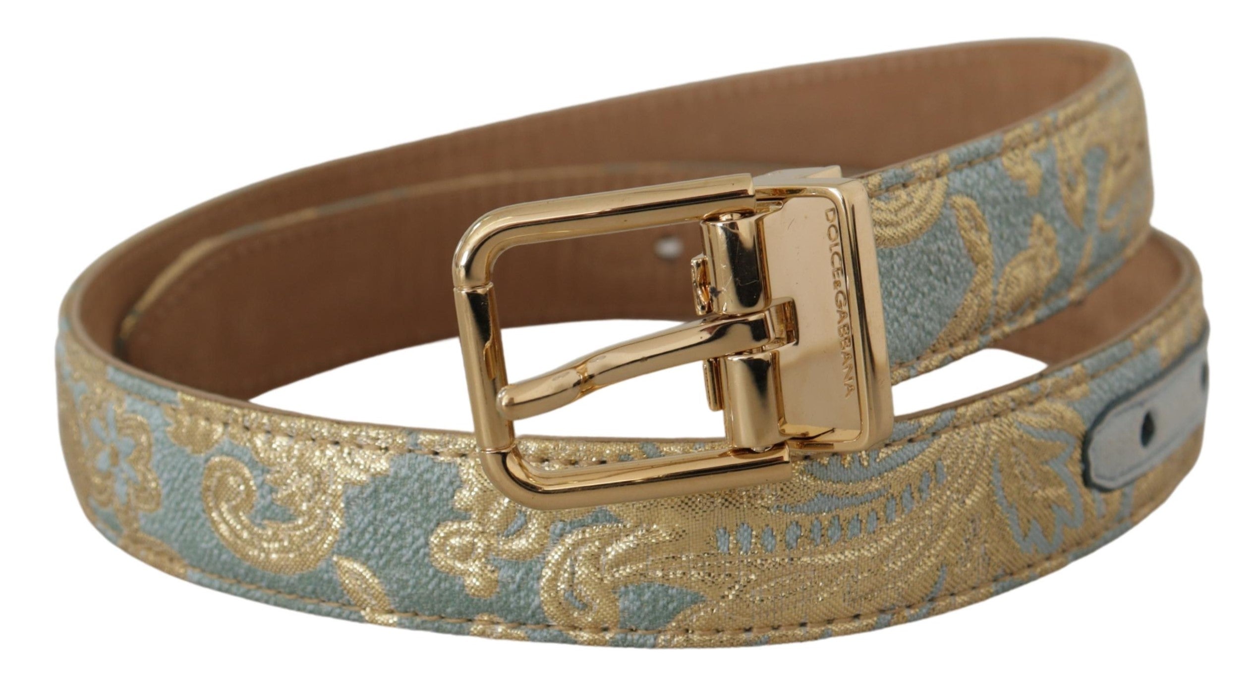 Dolce & Gabbana Elegant Light Blue Leather Belt with Gold Buckle - Luksusmuotia Dolce & Gabbana - Tutustu YVES JAVANNI® 